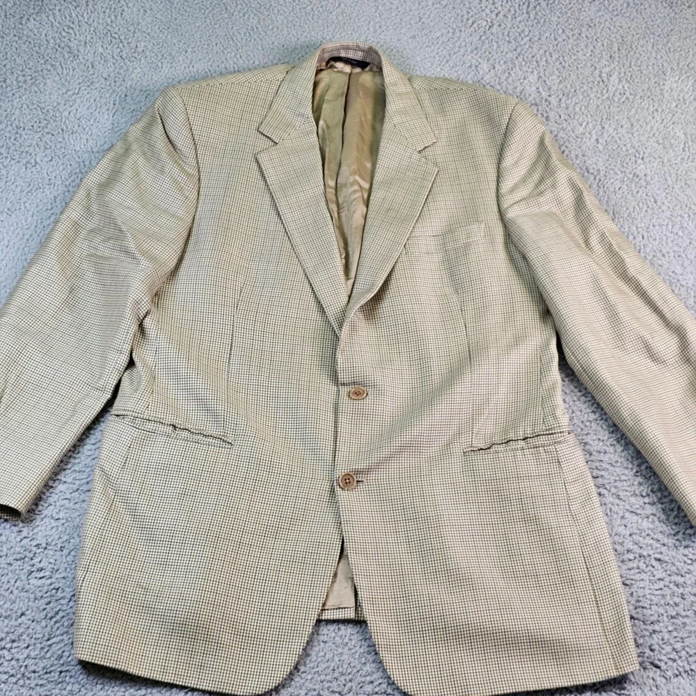 Brooks Brothers Sport Coat Mens 44 Beige Check Silk Wool Blazer Made In Italy